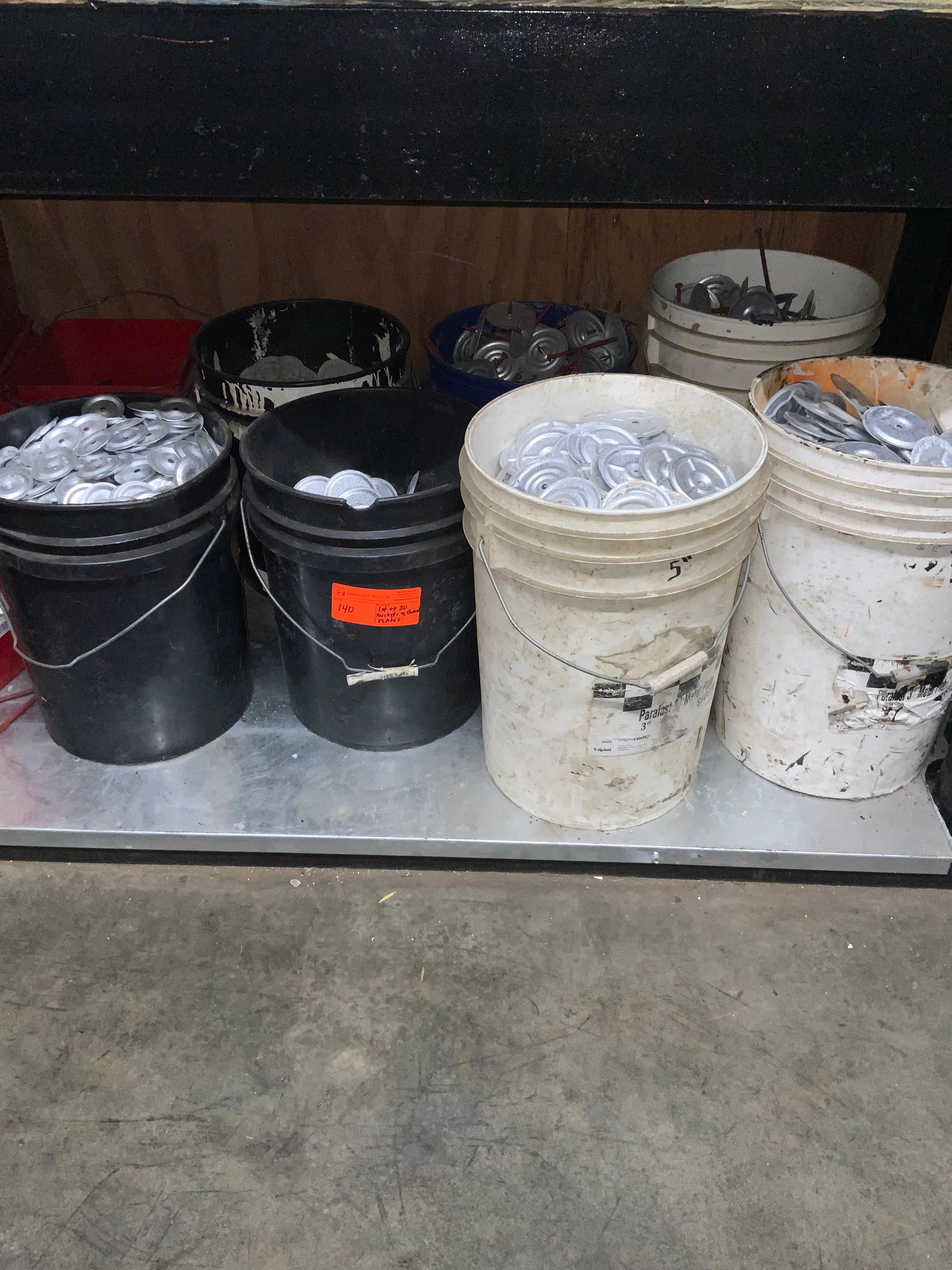 Lot of 20 Buckets of Roofing Fastener Hardware Bond Plates