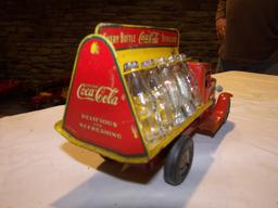 Tin Every Bottle Coca Cola Sterlized Truck w/10 Glass Coca Cola Bottles