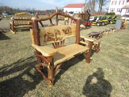 Wood 42in Bench with Back Farm Scene