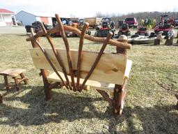 Wood 42in Bench with Back Farm Scene