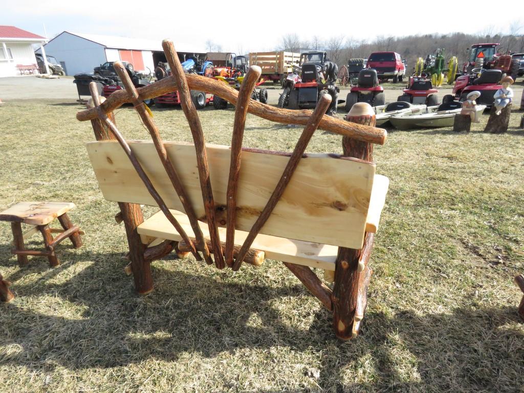 Wood 42in Bench with Back Farm Scene