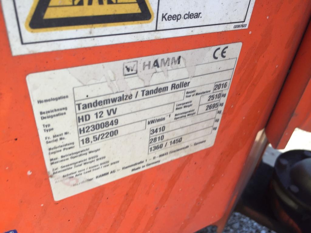2016 Hamm HD12 VV Vibratory Tandem Roller,