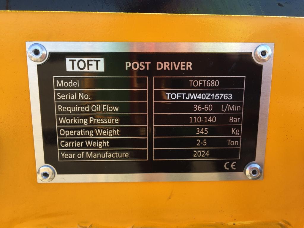 Unused 2024 TOFT 680 Post Driver Attachment,