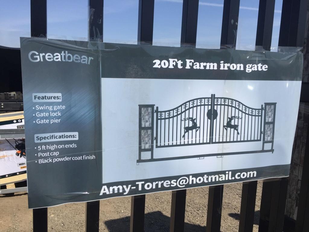 Unused Greatbear 20ft Farm Iron Gate w/Deer Motif.