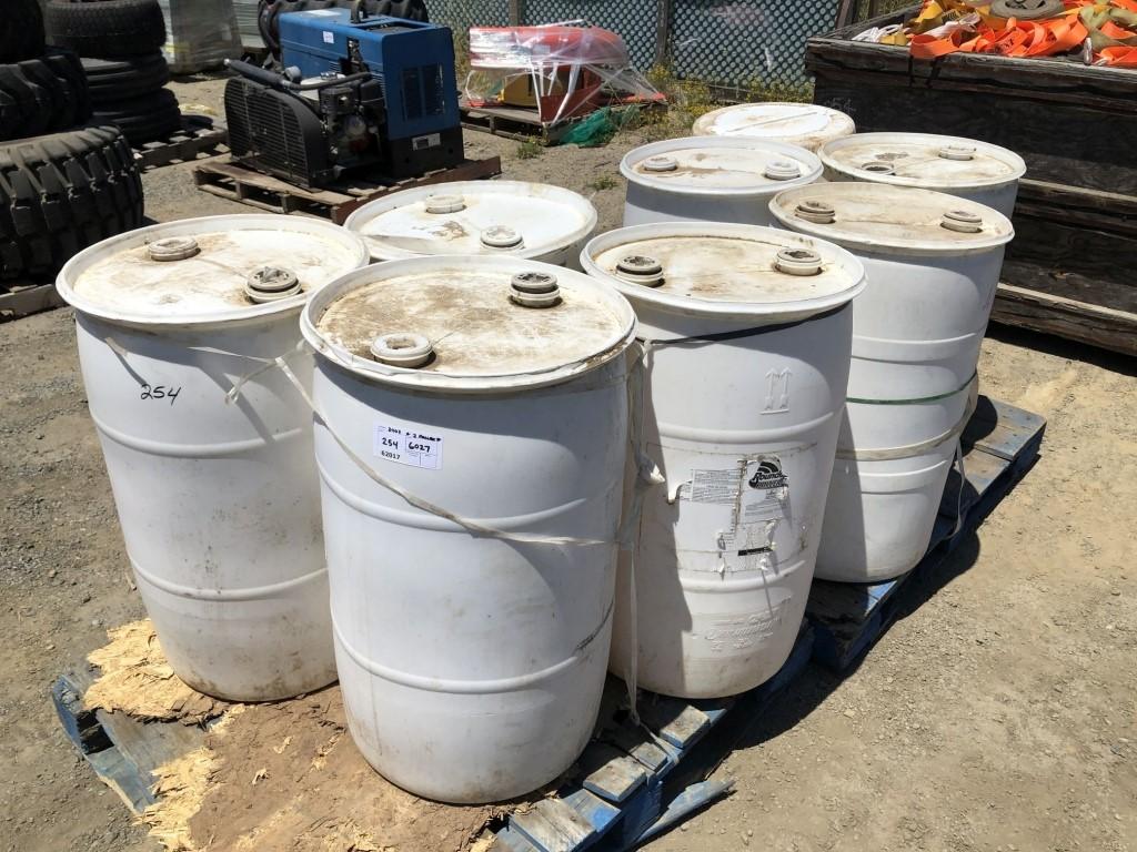 (8) 32-Gallon Plastic Barrels.