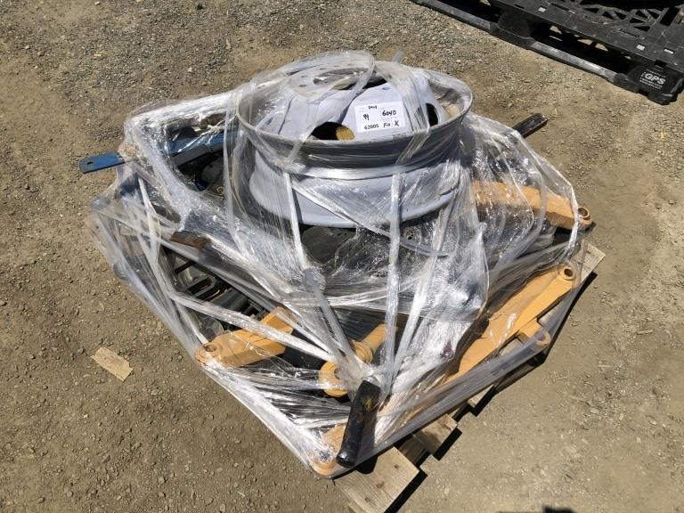 Pallet of Misc 3-Point Hitch Parts & Rim.