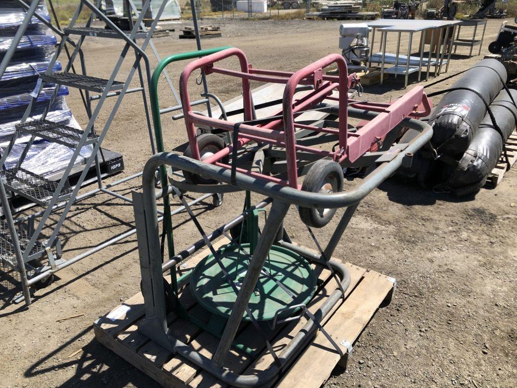 Pallet of Dolly, Reel & Storage Rack.