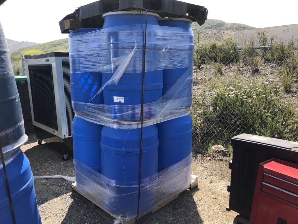 (8) 55 Gallon Plastic Barrels.