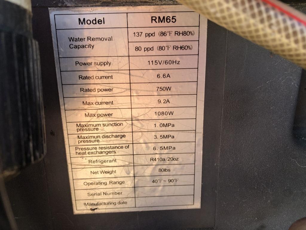 EBAC M65 Dehumidifier,