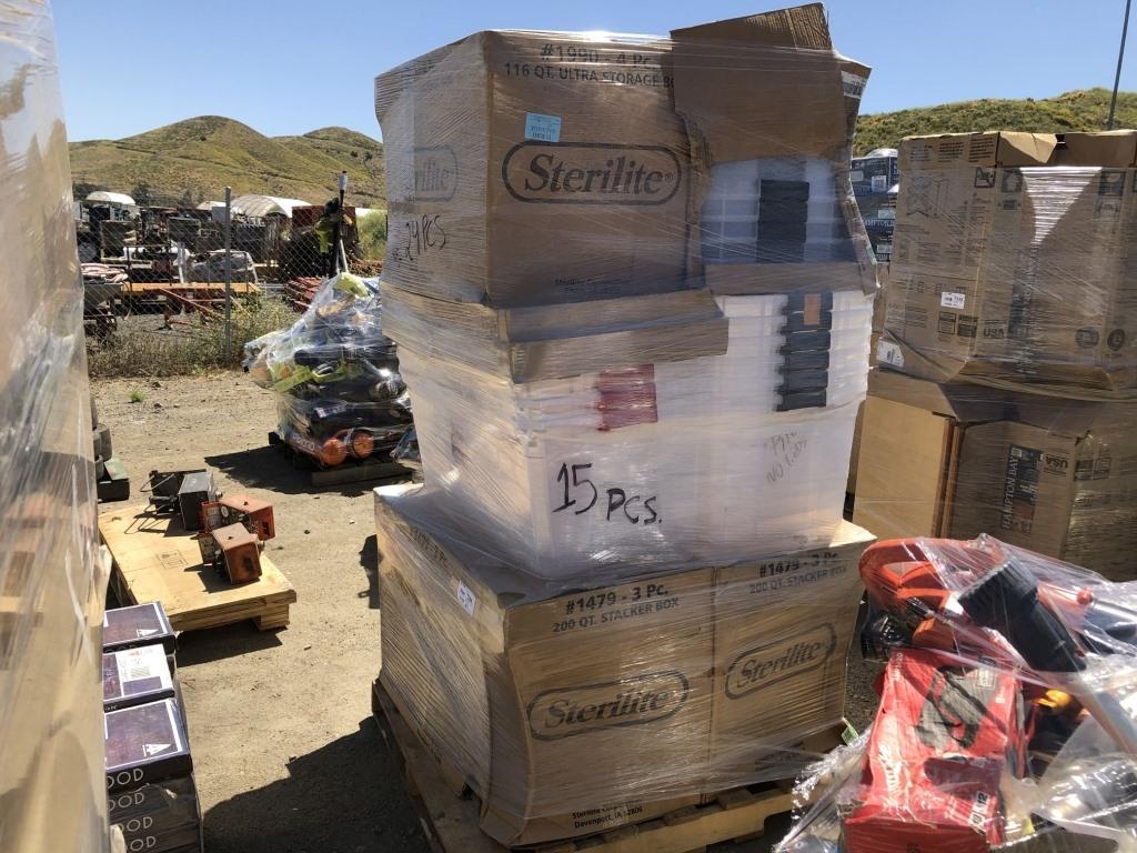 Pallet of Misc Sterlite Plastic Storage Bins.