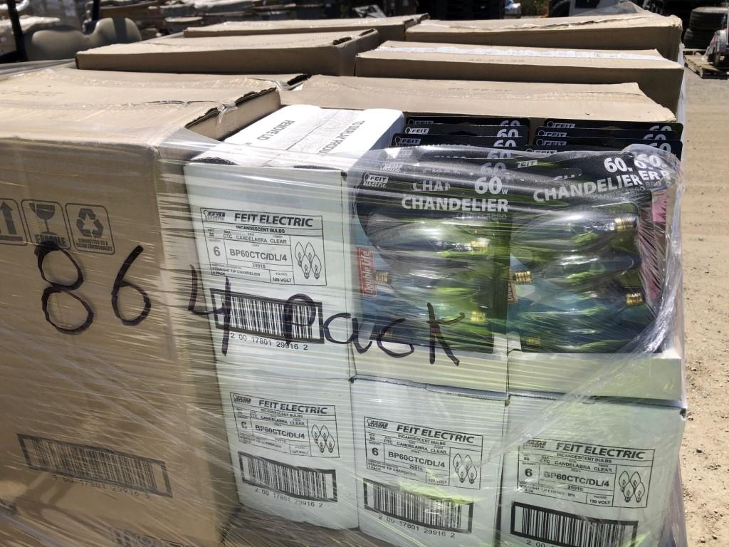 Pallet of Feit Electric 60W Chandlier Light Bulbs.