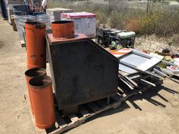 Fireplace Pit & Pallet of Road Construction Signs.