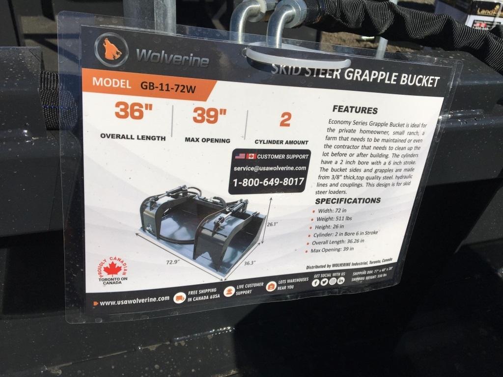 Unused 2023 Wolverine GB-11-72W 72in Grapple