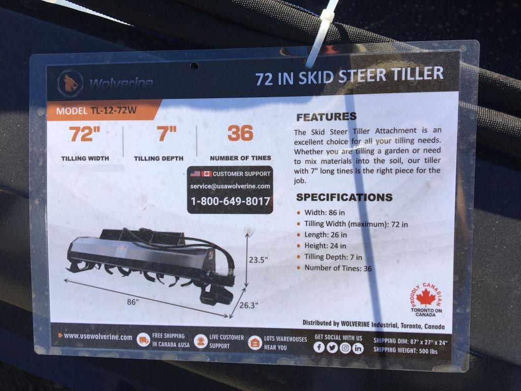 Unused 2024 Wolverine TL-12-72W 72in Roto Tiller