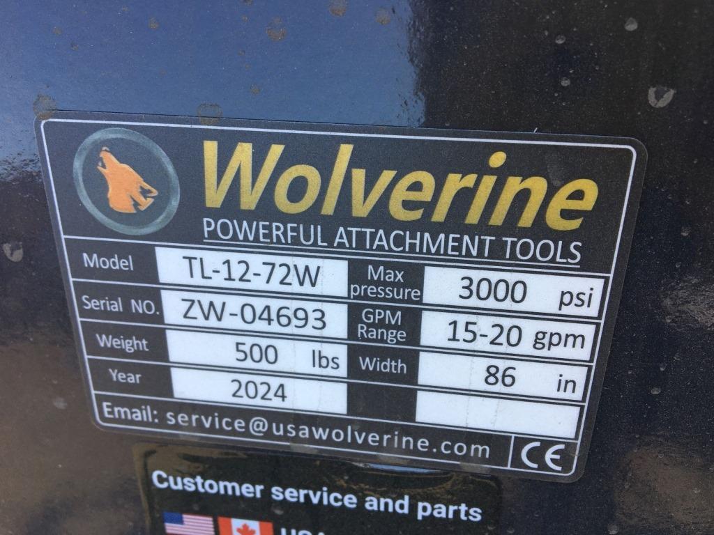 Unused 2024 Wolverine TL-12-72W 72in Roto Tiller