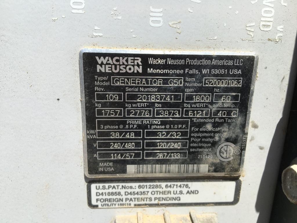 2013 Wacker Neuson G50 38KW/48KVA Generator,