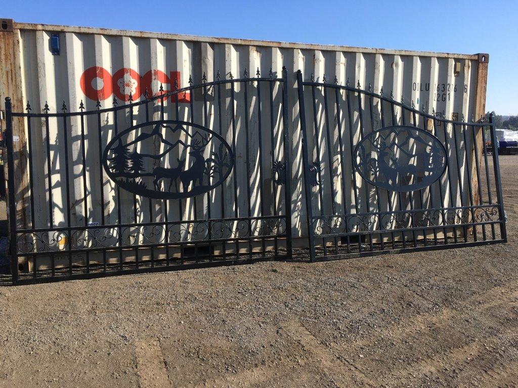 Unused 20ft Bi-Parting Iron Gate w/Deer Motif.