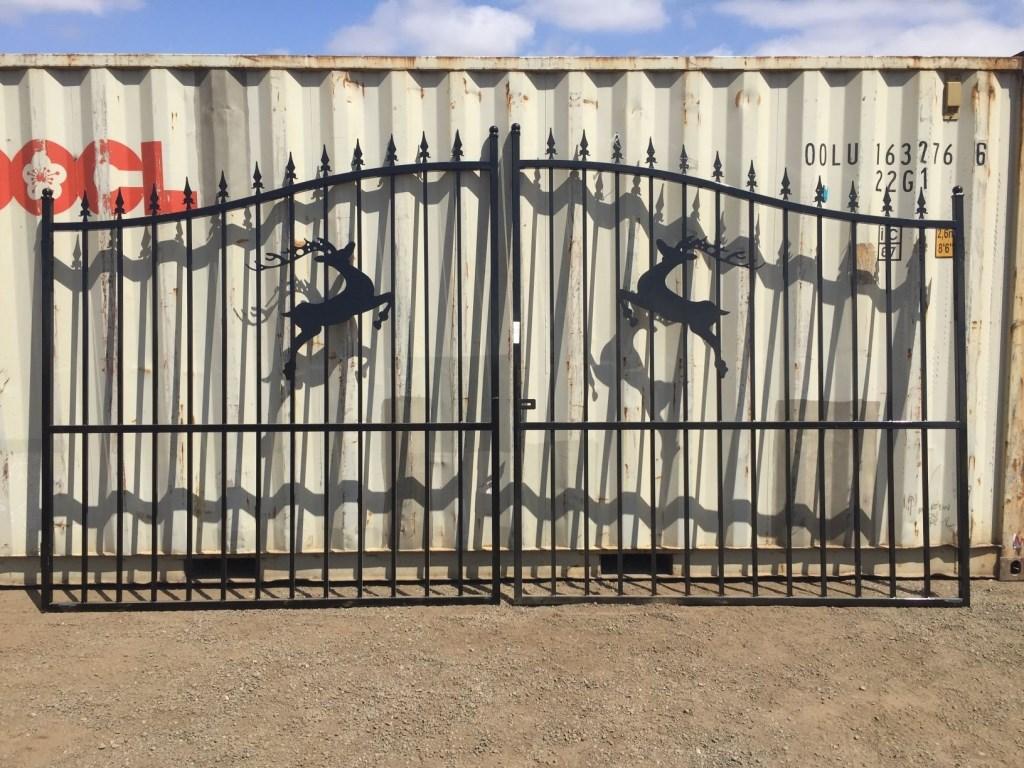 Unused 14ft Bi-Parting Iron Gate w/Deer Motif.