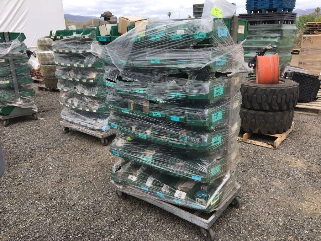 Cart of Plastic Storage Bins w/Misc Small Parts,