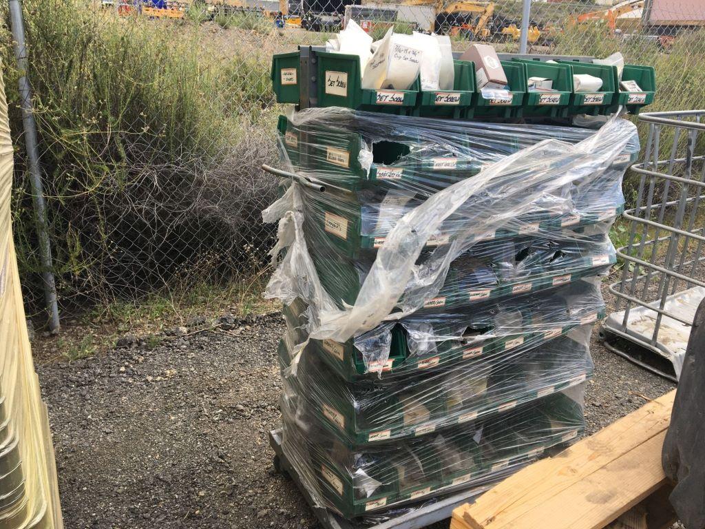 Cart of Plastic Storage Bins w/Misc Small Parts,