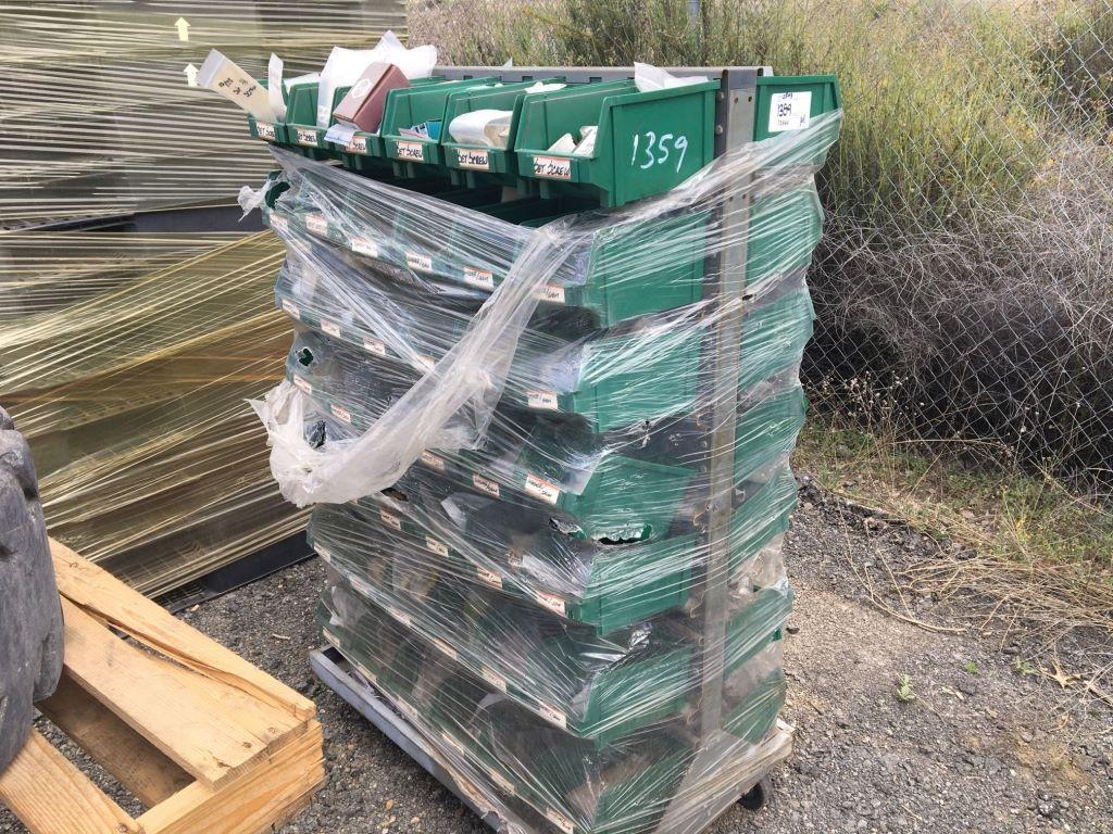 Cart of Plastic Storage Bins w/Misc Small Parts,