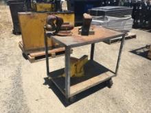 2-Tier Flatbed Cart, w/Anvil & (2) Bench Vices.