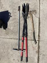Post Hole Digger, Axe, and Plug Planter