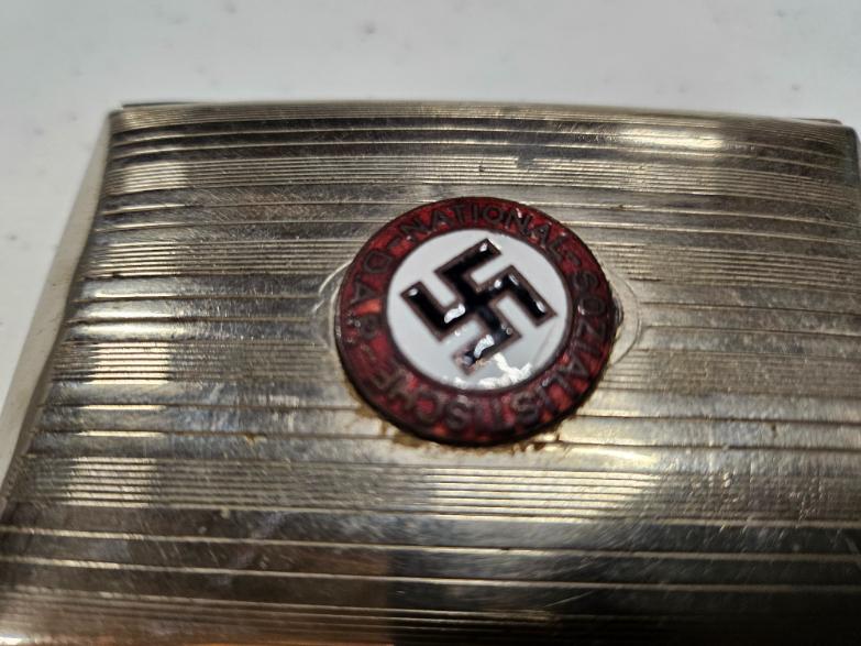 Nazi Metal Cigarette Case w/ Swastika Emblem