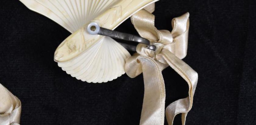 Vintage Embroidered Silk Fan with Case
