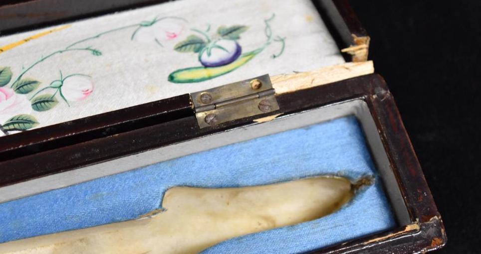 Vintage Embroidered Silk Fan with Case