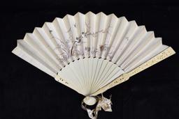 Vintage Embroidered Silk Fan with Case