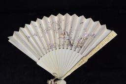 Vintage Embroidered Silk Fan with Case