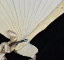 Vintage Embroidered Silk Fan with Case
