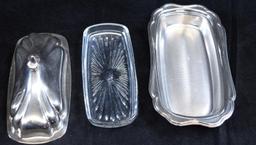 Silverplate Basketweave Cradle with Handles & Hall Serving Dish/Newport Gorham Butter Dish