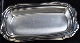 Silverplate Basketweave Cradle with Handles & Hall Serving Dish/Newport Gorham Butter Dish