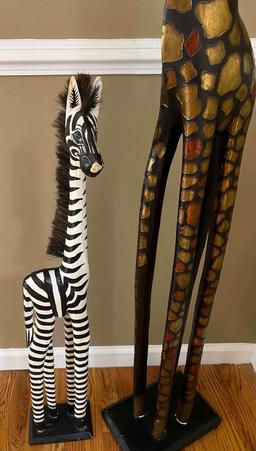 Large Wood Giraffe and Zebra