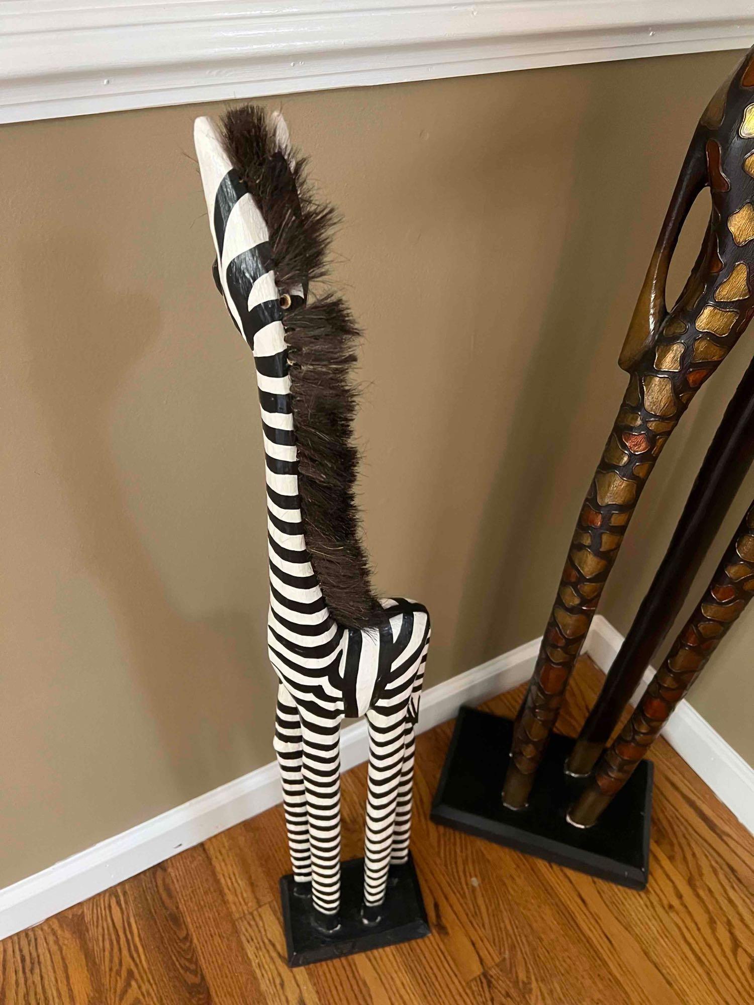 Large Wood Giraffe and Zebra