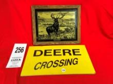John Deere Plow & Deer Crossing Sign