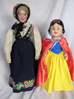 Two dolls:- Snow White 30s composition 43cm with repainted face, jointed co