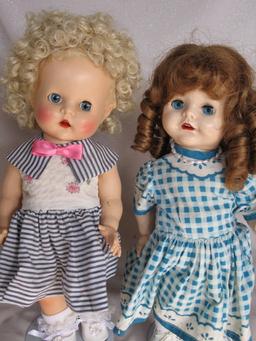 Two 1950s Pedigree Delite HP 38cm dolls. Replaced wigs and outfits, one has
