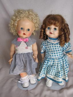 Two 1950s Pedigree Delite HP 38cm dolls. Replaced wigs and outfits, one has