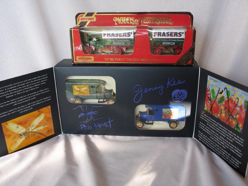 Three MIB Matchbox car sets:- LE364 Pro Hart & Jenny Kee vans. LE Australia