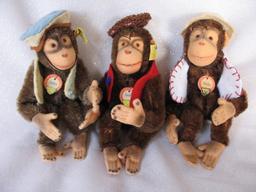 Three 1950s Steiff Jocko's 6" (15cm) all with paper chest name tags. Carame