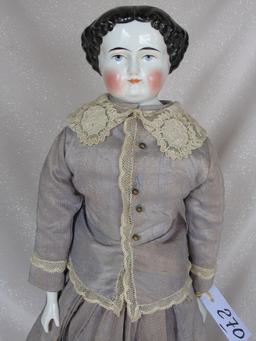 Antique German Chinahead c1860-1870 shoulder head 47cm. Center part with lo