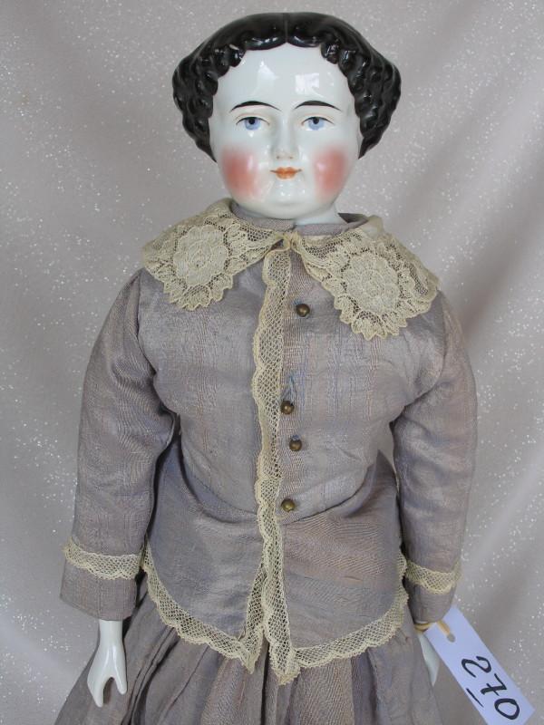 Antique German Chinahead c1860-1870 shoulder head 47cm. Center part with lo