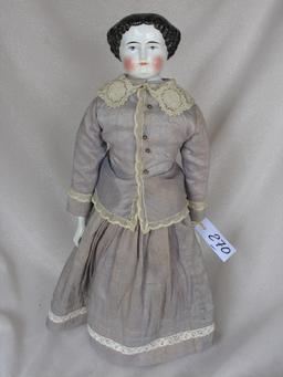 Antique German Chinahead c1860-1870 shoulder head 47cm. Center part with lo