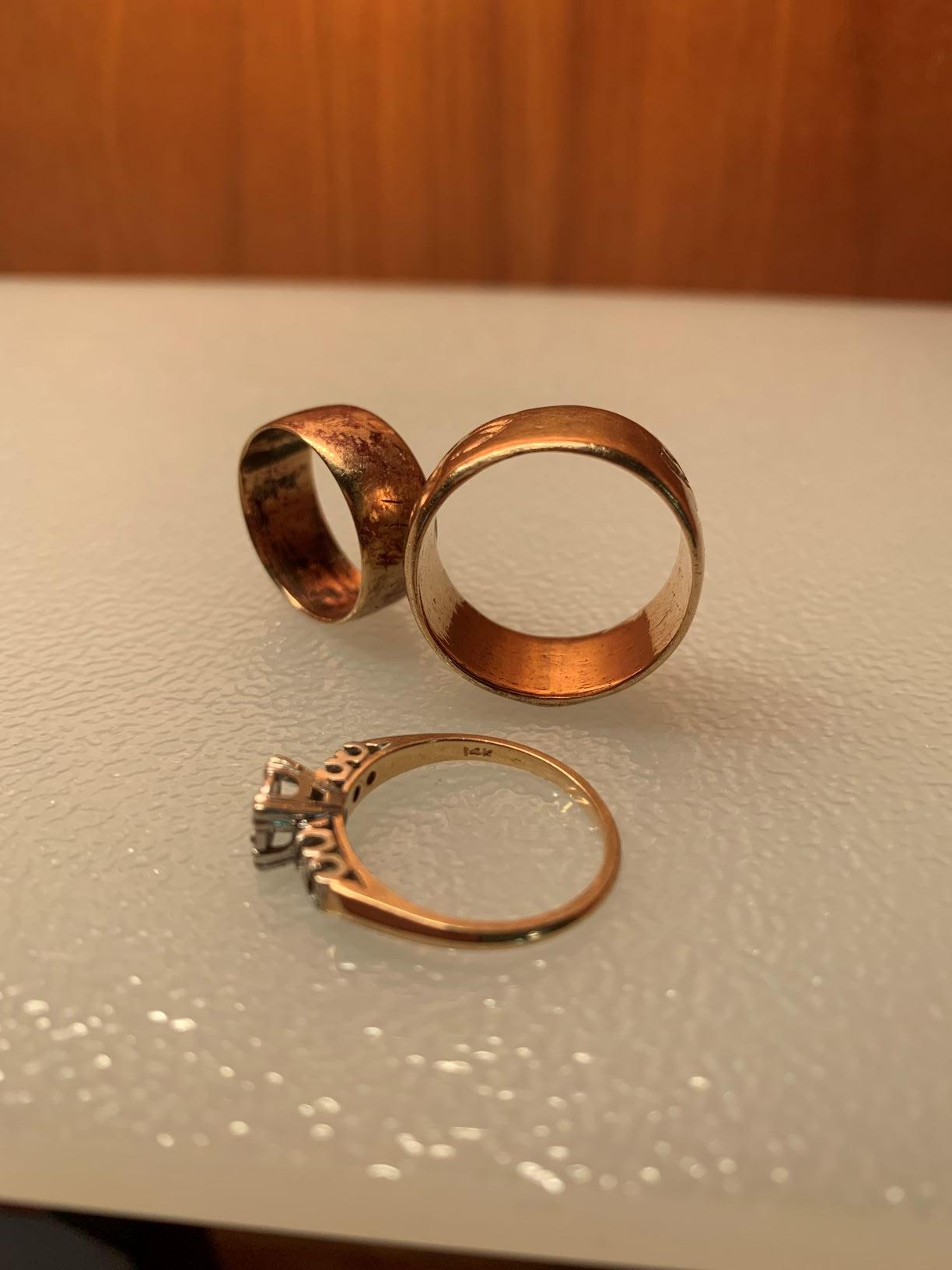 TWO 14K GOLD CHAINS AND GOLD RINGS
