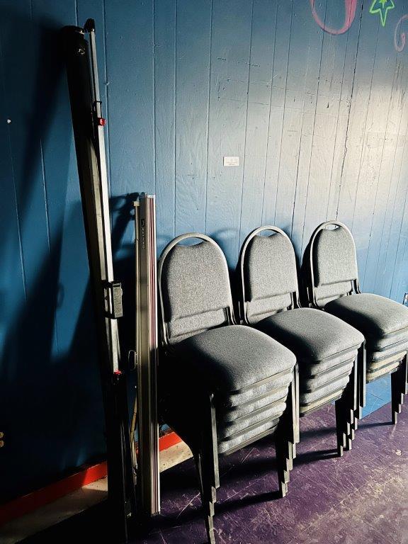 15 CHAIRS, AND TWO PROJECTOR STANDS
