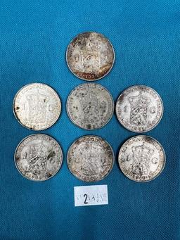 7 SILVER ONE GULDEN FROM THE NETHERLANDS