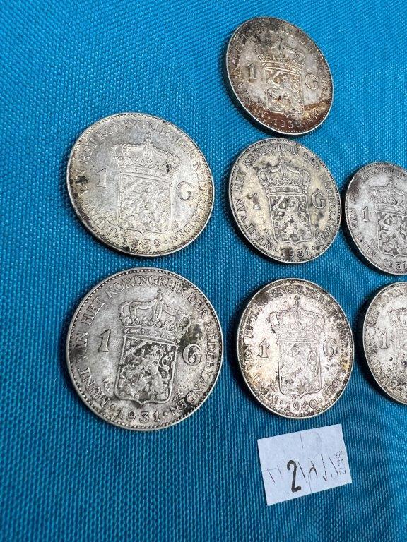 7 SILVER ONE GULDEN FROM THE NETHERLANDS